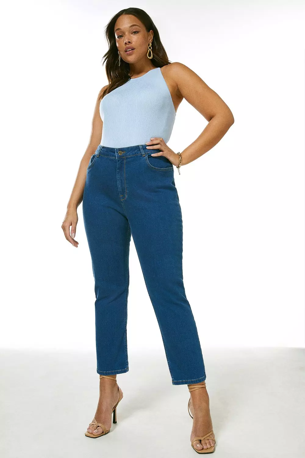 Plus Size Mid Rise Straight Leg Crop Jeans Karen Millen